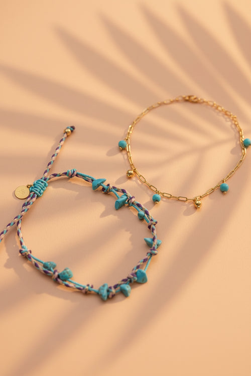 Borneo — Duo Bracelet Chaîne & Lien Tressé Pierres Naturelles