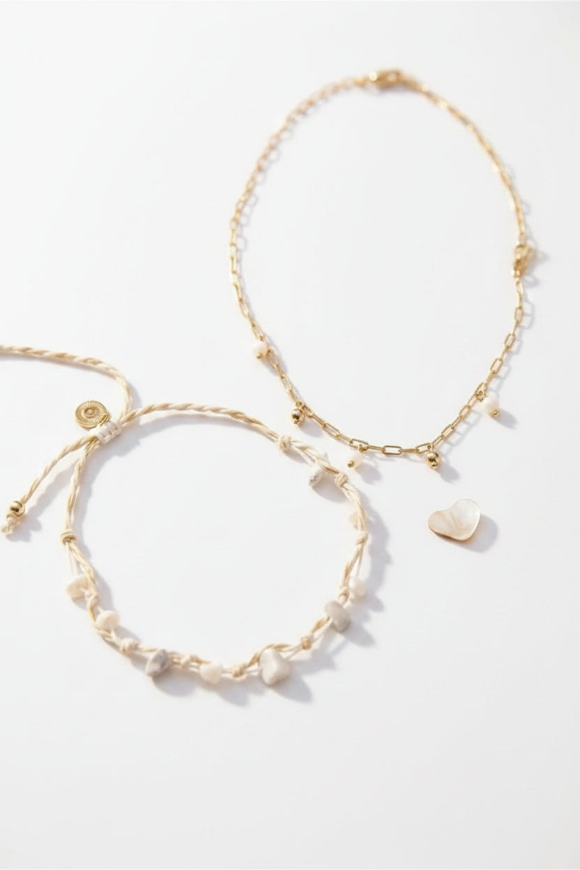 Borneo — Duo Bracelet Chaîne & Lien Tressé Pierres Naturelles